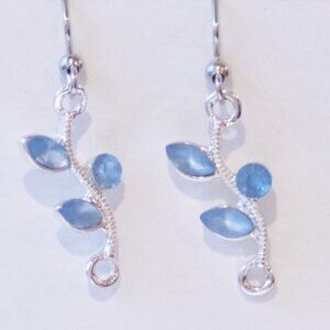 Light Blue and Silver-tone Leaf Drop Earrings
